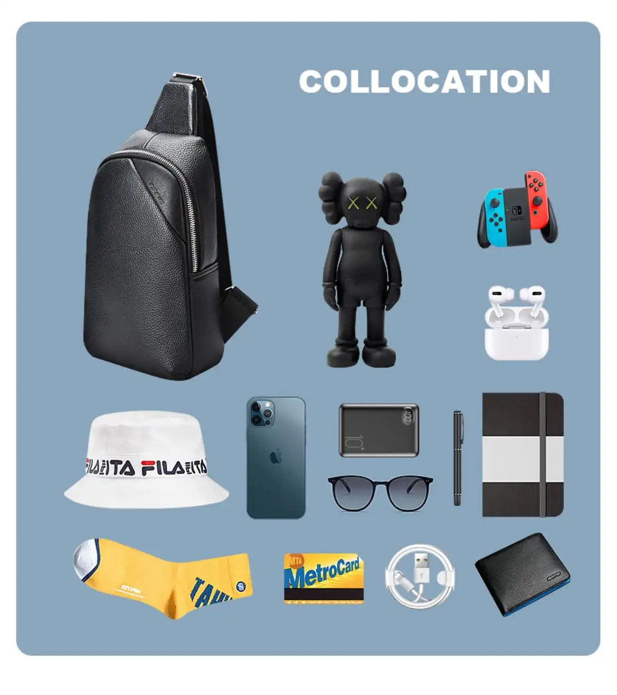 Δερμάτινο τσαντάκι crossbody Bopai 11-122901 μαύρο