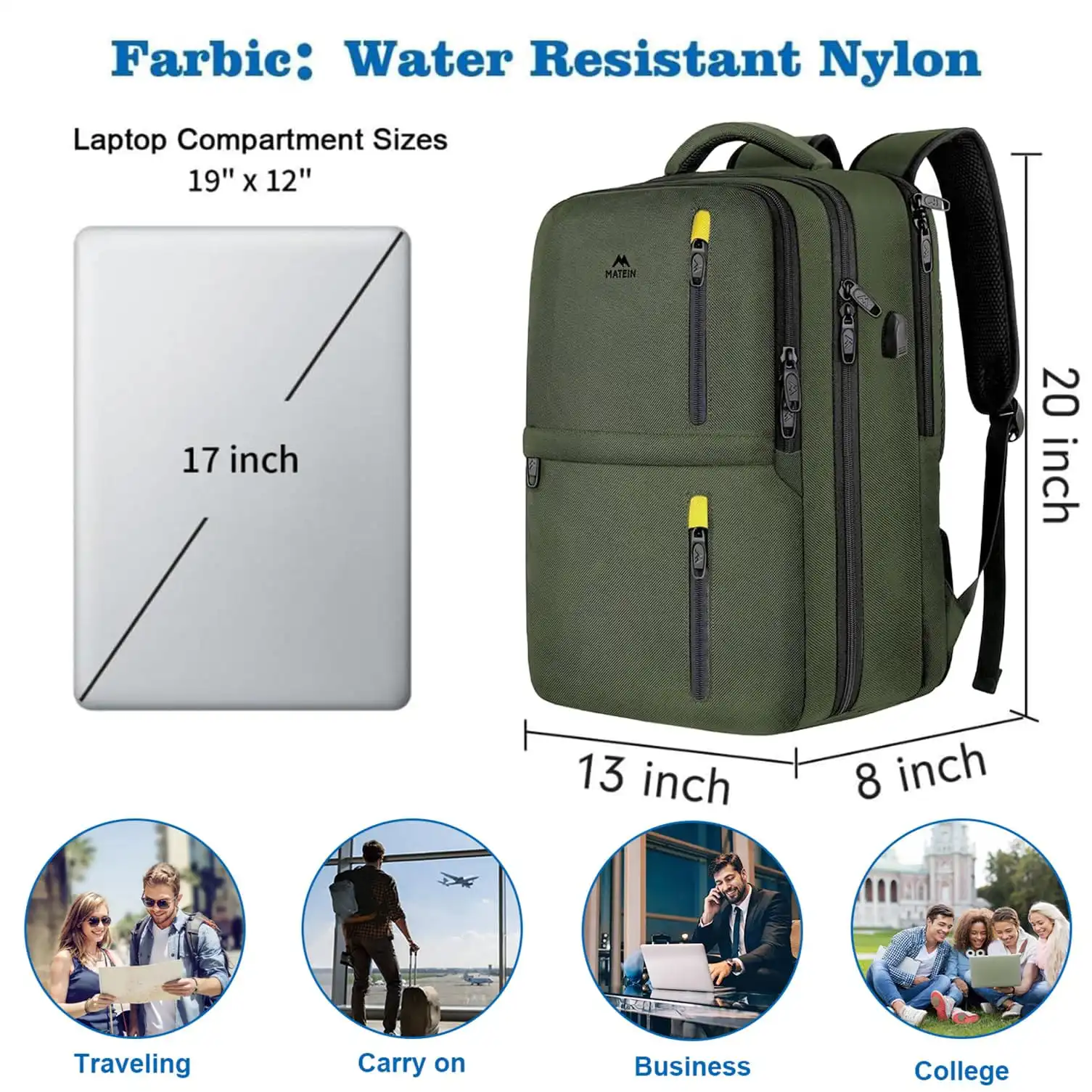 Σακίδιο πλάτης 40L Ταξιδιου 17” Matein 1197 χακί