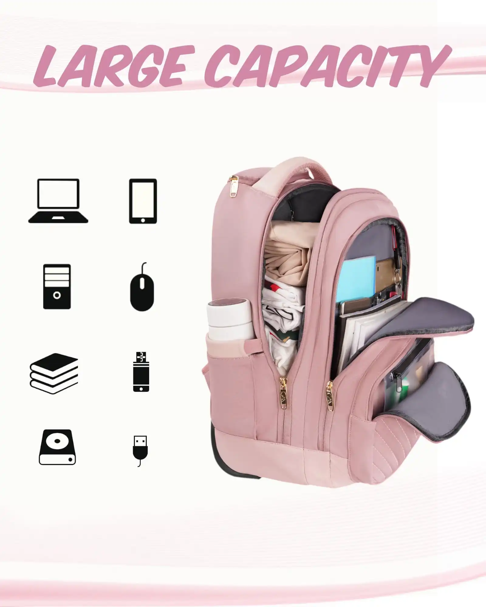 Γυναικείο Σακίδιο πλάτης Τροχήλατο 42L Laptop 17,3” Matein 1417 ροζ