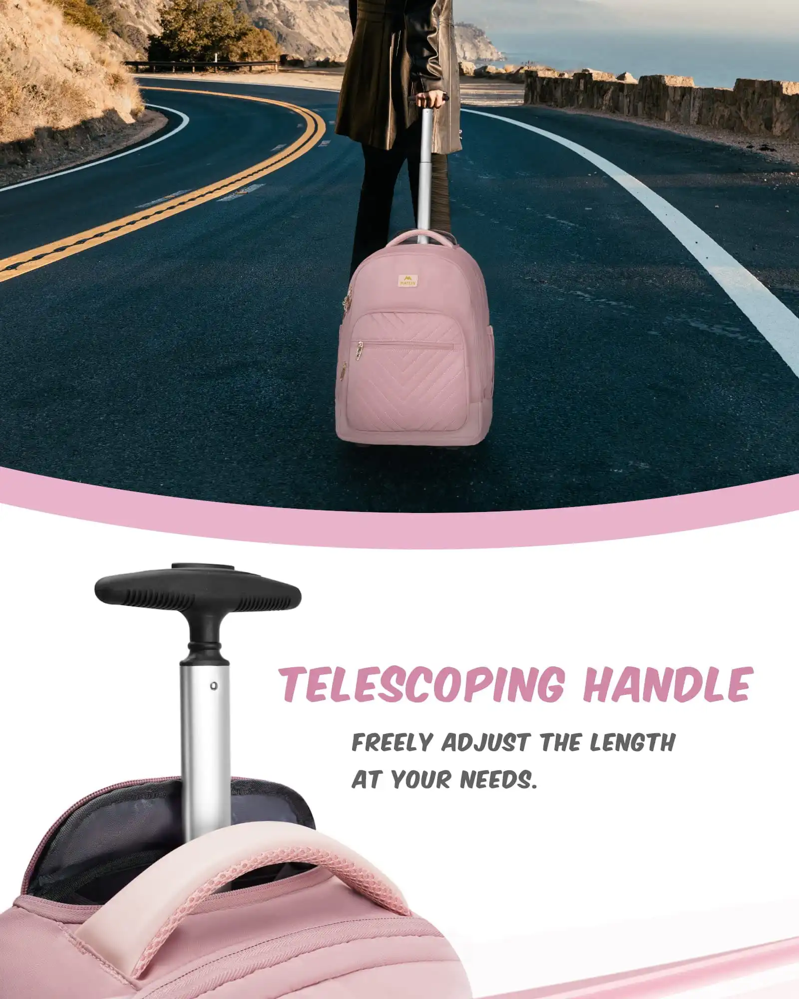 Γυναικείο Σακίδιο πλάτης Τροχήλατο 42L Laptop 17,3” Matein 1417 ροζ