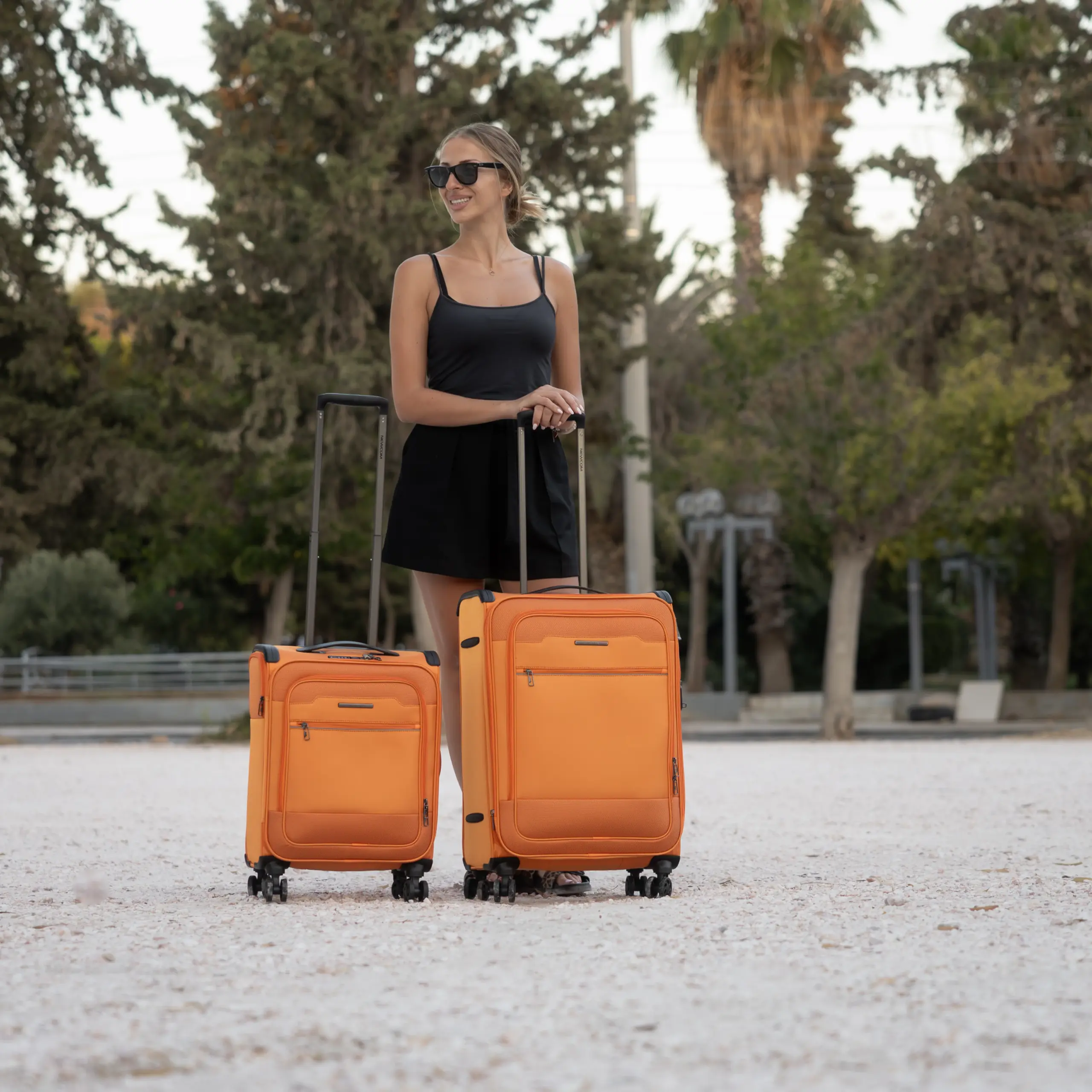 Βαλίτσες Υφασμάτινες σετ Newcom μικρή μεσαία N1510 orange