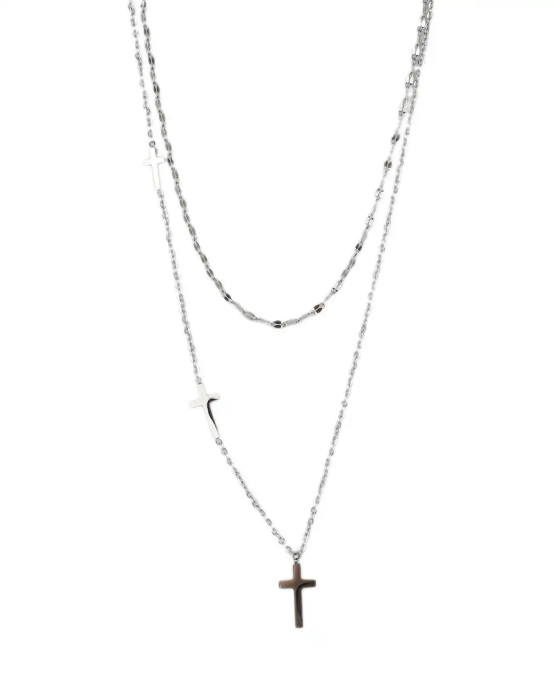 Διπλή αλυσίδα λαιμού με σταυρό DJ-013 – Ασημί Διπλή αλυσίδα λαιμού με σταυρό DJ-013 – Ασημί