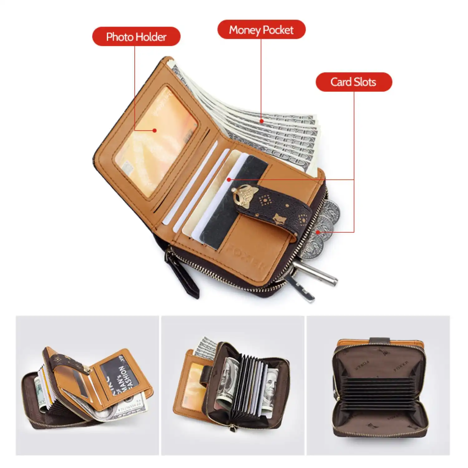 Γυναικείο δερμάτινο PVC πορτοφόλι Foxer 200001F καφέ