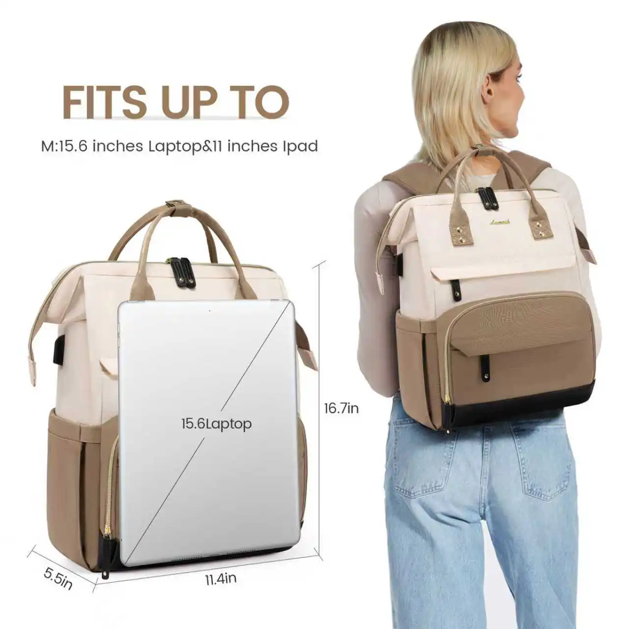 Γυναικείο Σακίδιο Φορητού Υπολογιστή Lovevook 15,6'' MB2046 Beige/black/khaki