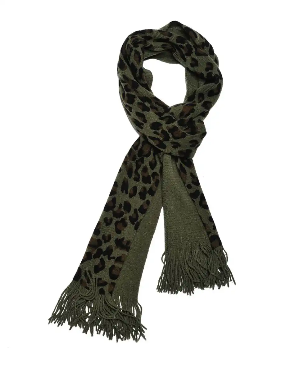 B'Κασκωλ, μεσαια πλεξη με λεοπαρ τυπωμα. 30-501-003 KHAKI