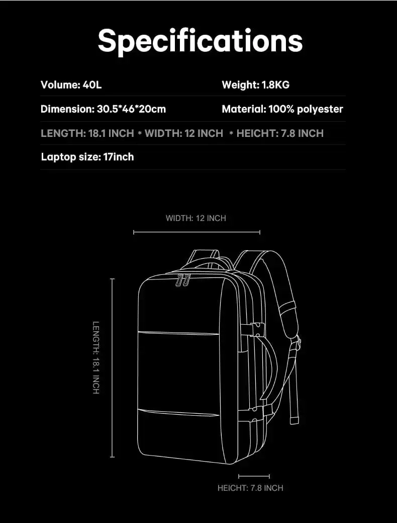 Σακίδιο πλάτης vacuum 36L Laptop 17,3” Bange 3028 μαύρο