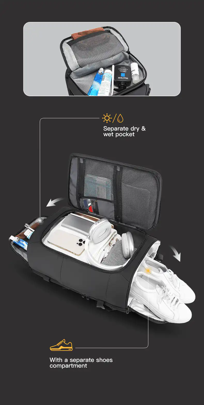 Σακίδιο πλάτης Ταξιδιού Bange 3029 μαύρο