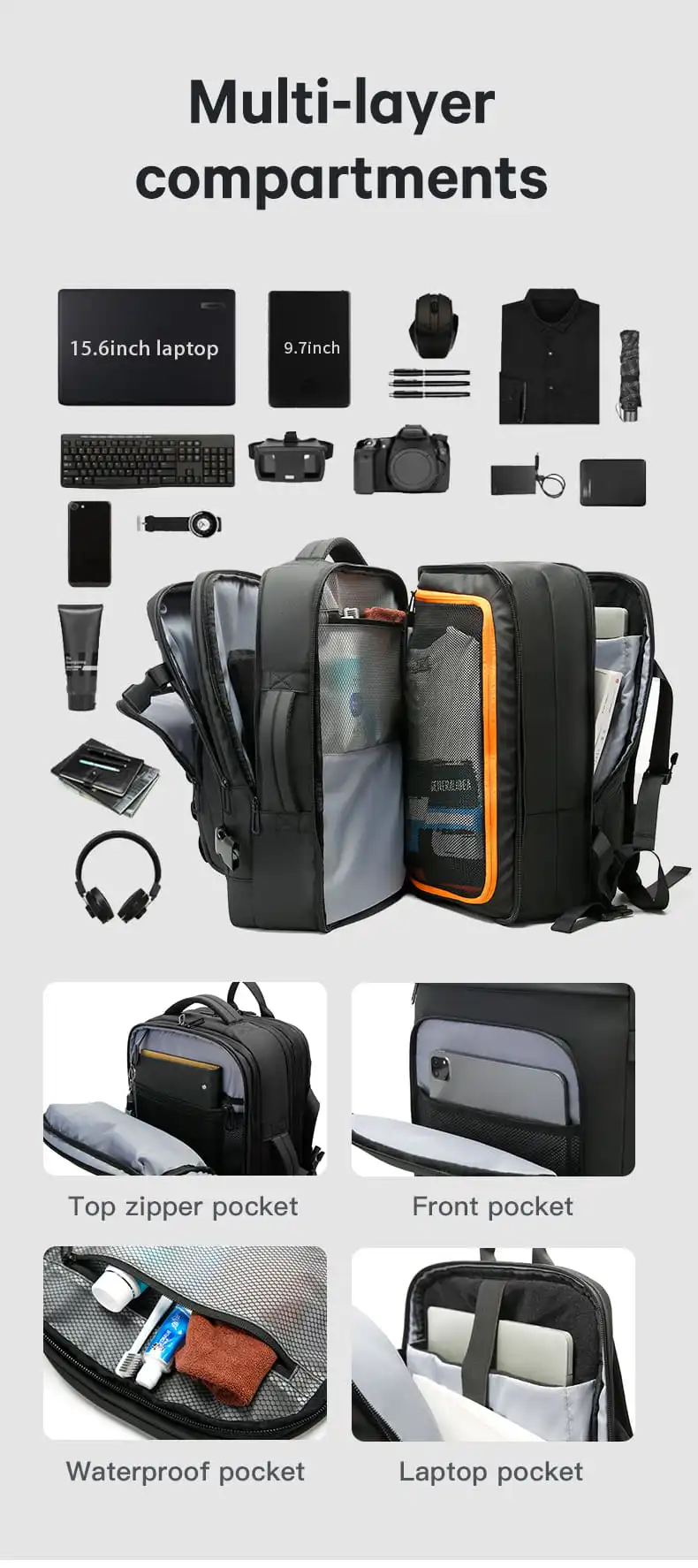 Σακίδιο Ταξιδιού Cabin Size 40L Laptop 17,3” Bange 3055 μαύρο