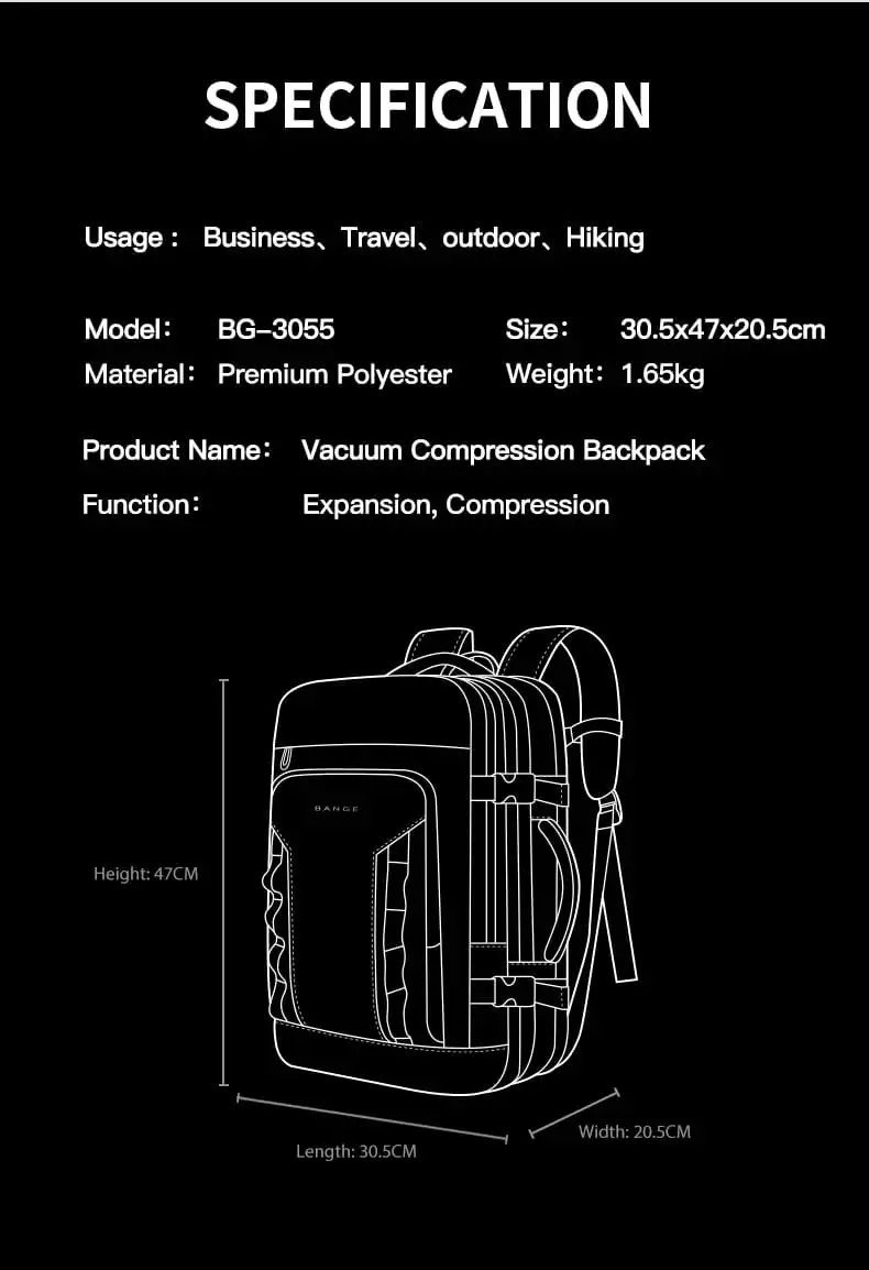 Σακίδιο Ταξιδιού Cabin Size 40L Laptop 17,3” Bange 3055 μαύρο