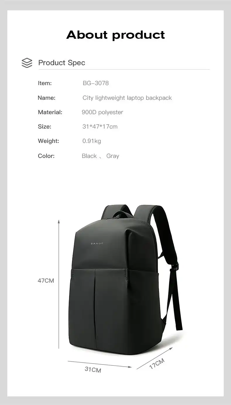 Σακίδιο Πλάτης Laptop 25L 15,6” Bange 3078 μαύρο