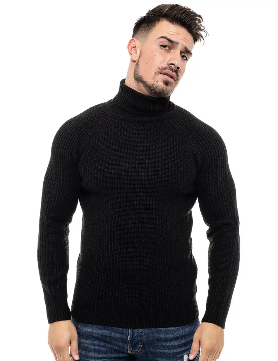 Smart fashion ανδρική πλεχτή μπλούζα 46-206-001 BLACK