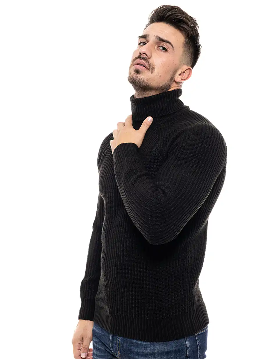 Smart fashion ανδρική πλεχτή μπλούζα 46-206-001 BLACK