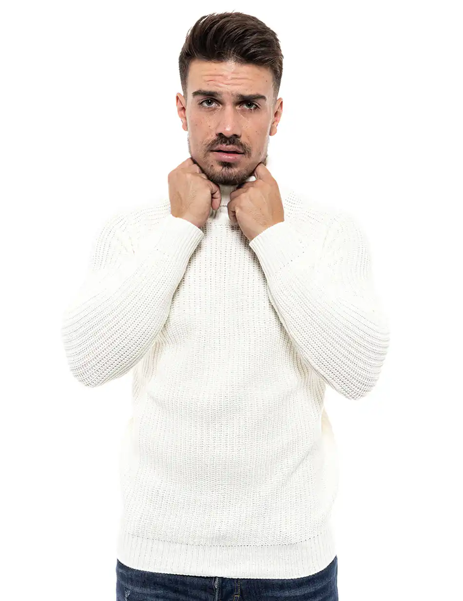 Smart fashion ανδρική πλεχτή μπλούζα 46-206-001 OFF WHITE