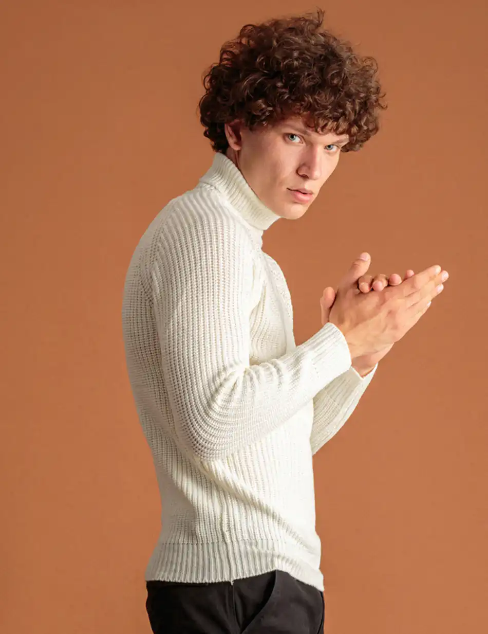 Smart fashion ανδρική πλεχτή μπλούζα 46-206-001 OFF WHITE