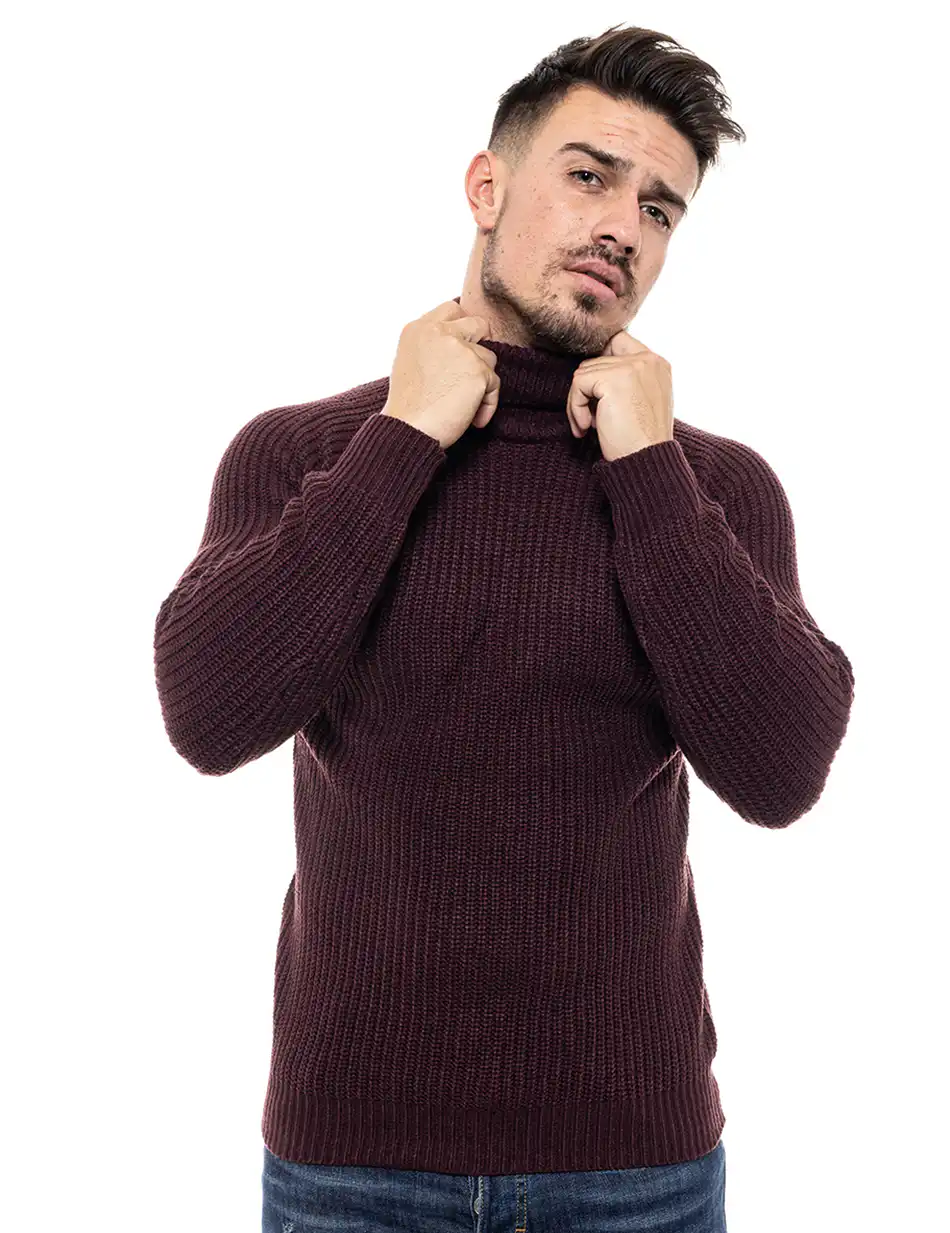 Smart fashion ανδρική πλεχτή μπλούζα 46-206-001 BORDEAUX