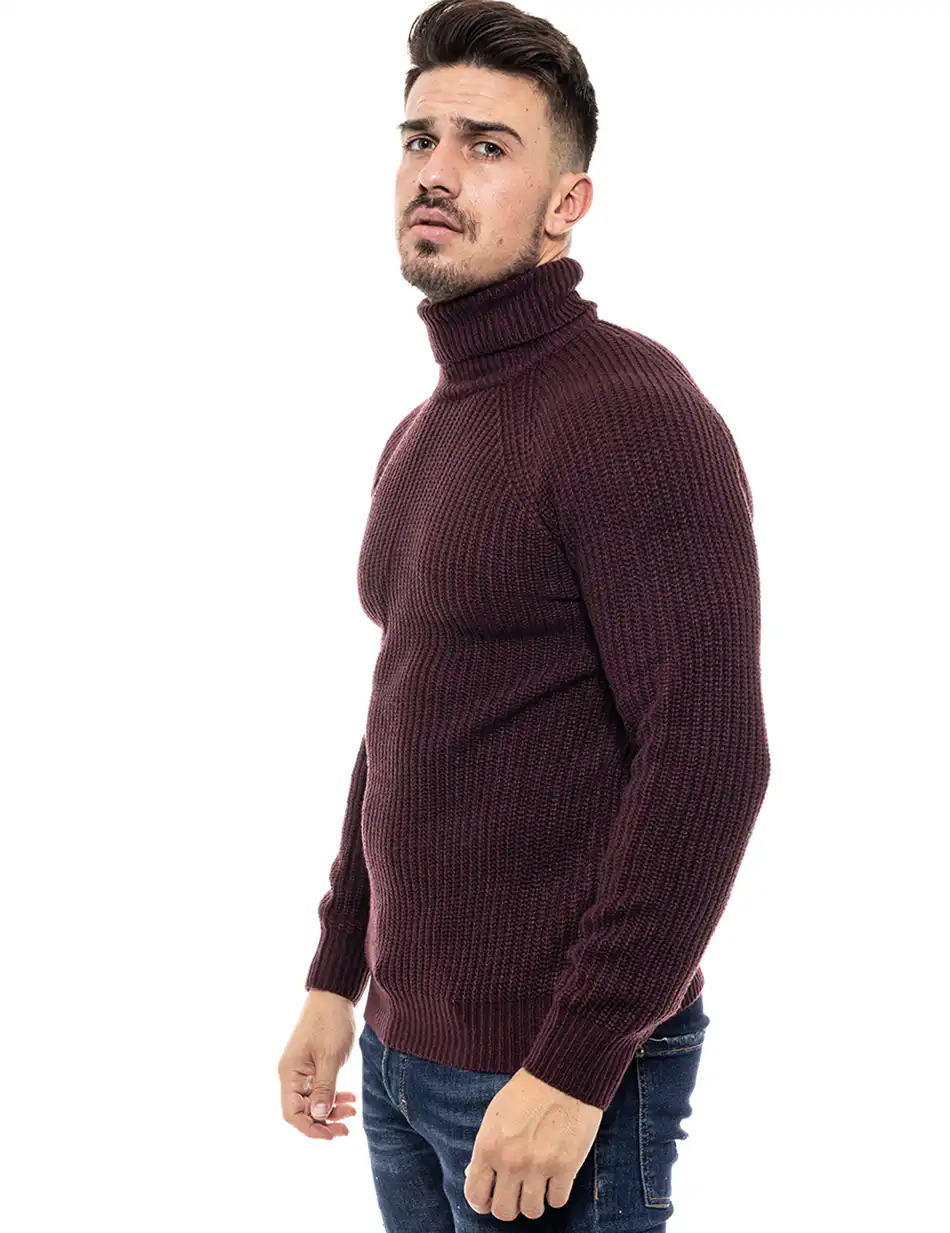 Smart fashion ανδρική πλεχτή μπλούζα 46-206-001 BORDEAUX