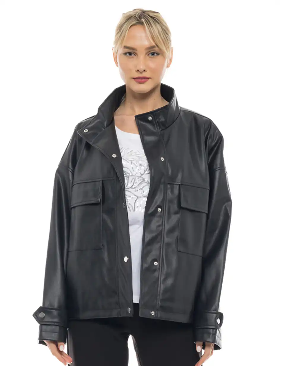 Biston fashion γυναικείο κοντό πανωφόρι 47-101-007 BLACK