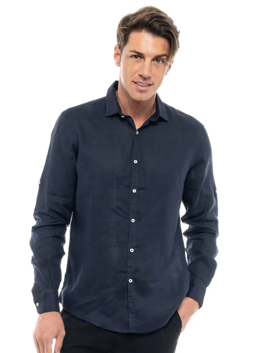 Smart fashion ανδρικό λινό πουκάμισο 47-203-002 NAVY
