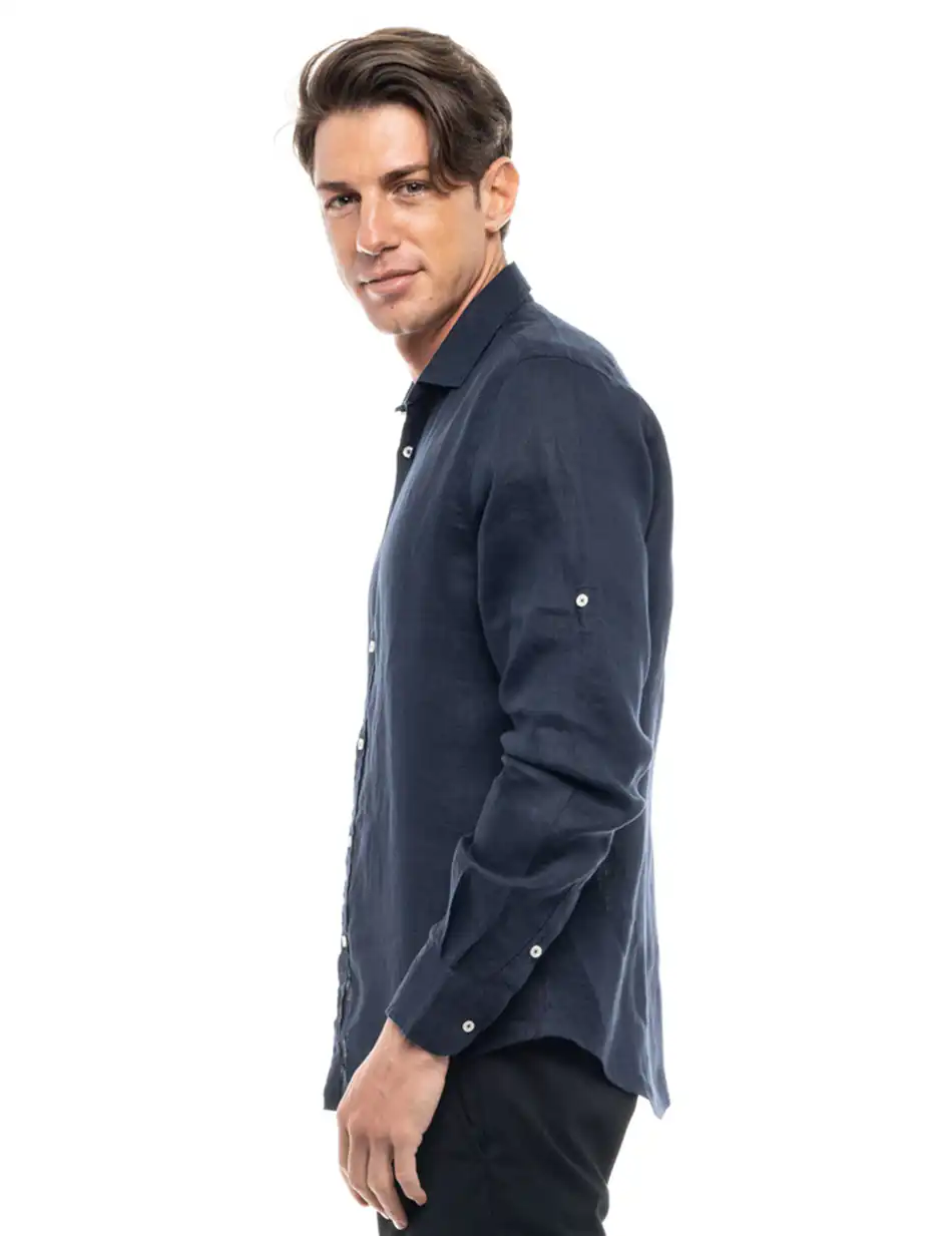 Smart fashion ανδρικό λινό πουκάμισο 47-203-002 NAVY