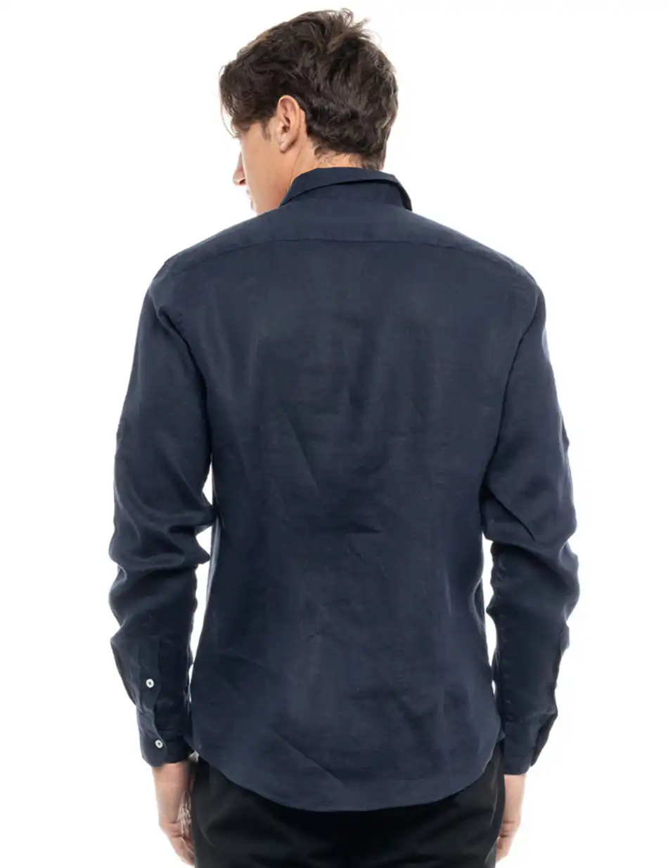 Smart fashion ανδρικό λινό πουκάμισο 47-203-002 NAVY