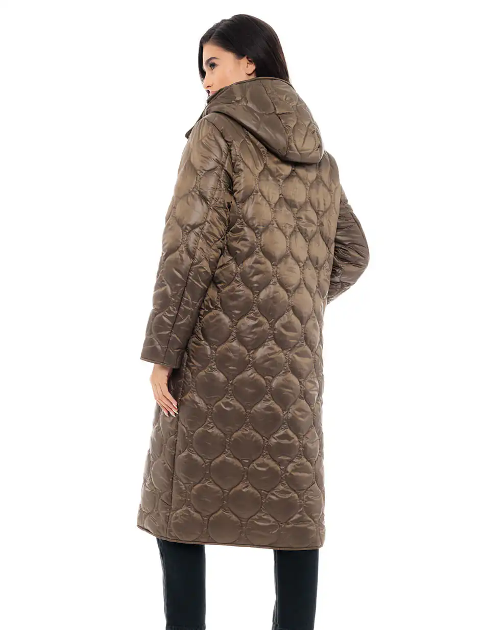 Biston fashion γυναικείο μακρύ μπουφάν 48-101-002 KHAKI