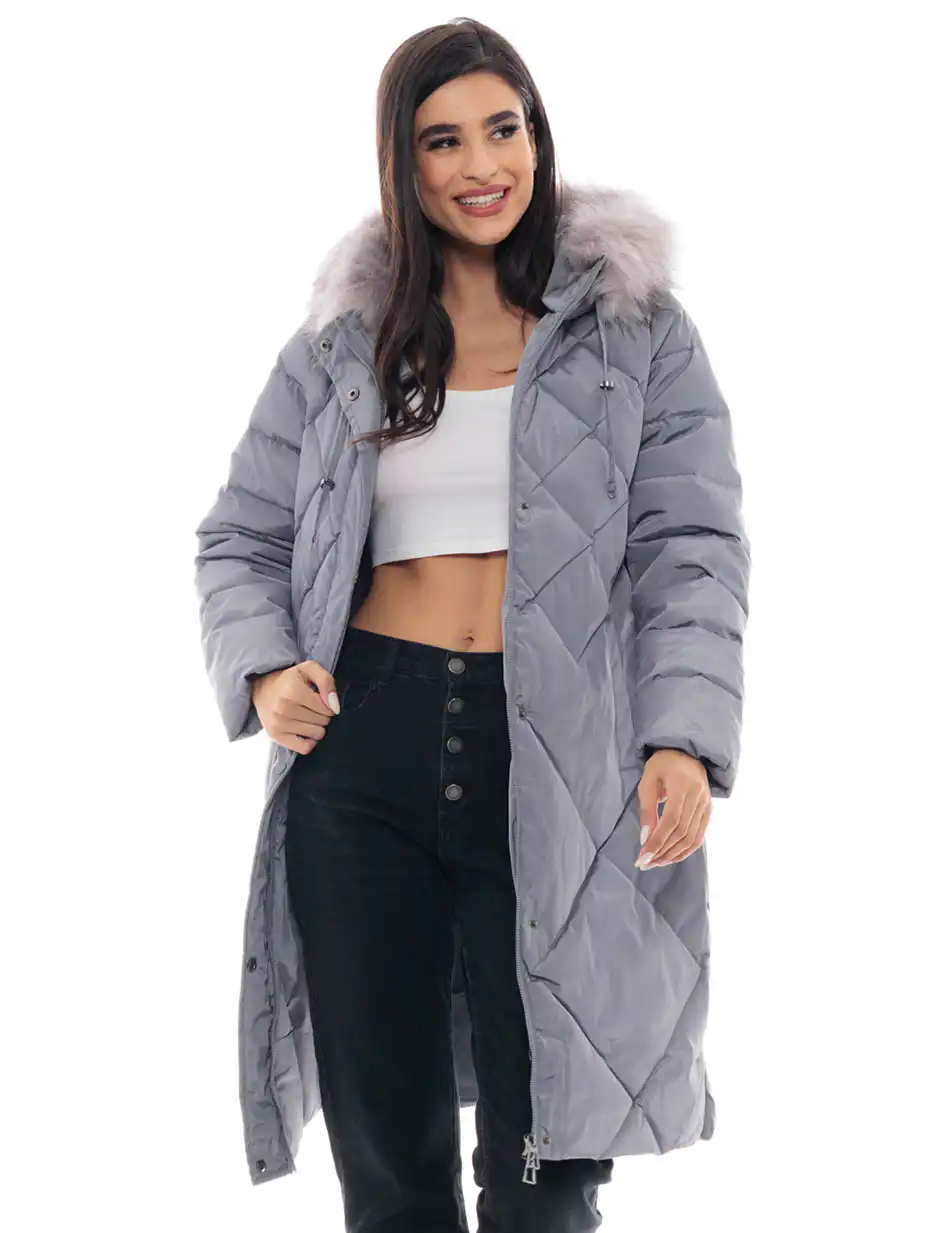 Splendid fashion γυναικείο μακρύ μπουφάν 48-101-016 DK GREY