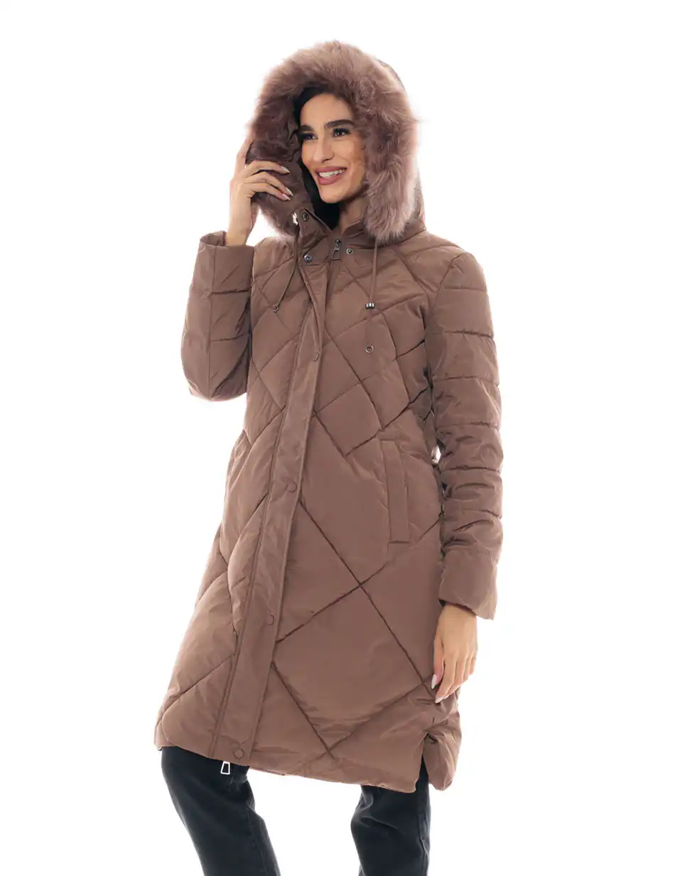 Splendid fashion γυναικείο μακρύ μπουφάν 48-101-016 CHOCOLATE