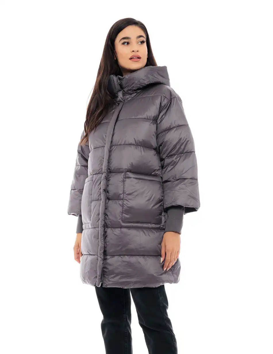 Splendid fashion γυναικείο μακρύ μπουφάν με ψηλό γιακά 48-101-018 ANTHRACITE