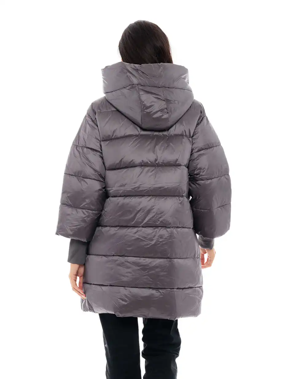 Splendid fashion γυναικείο μακρύ μπουφάν με ψηλό γιακά 48-101-018 ANTHRACITE