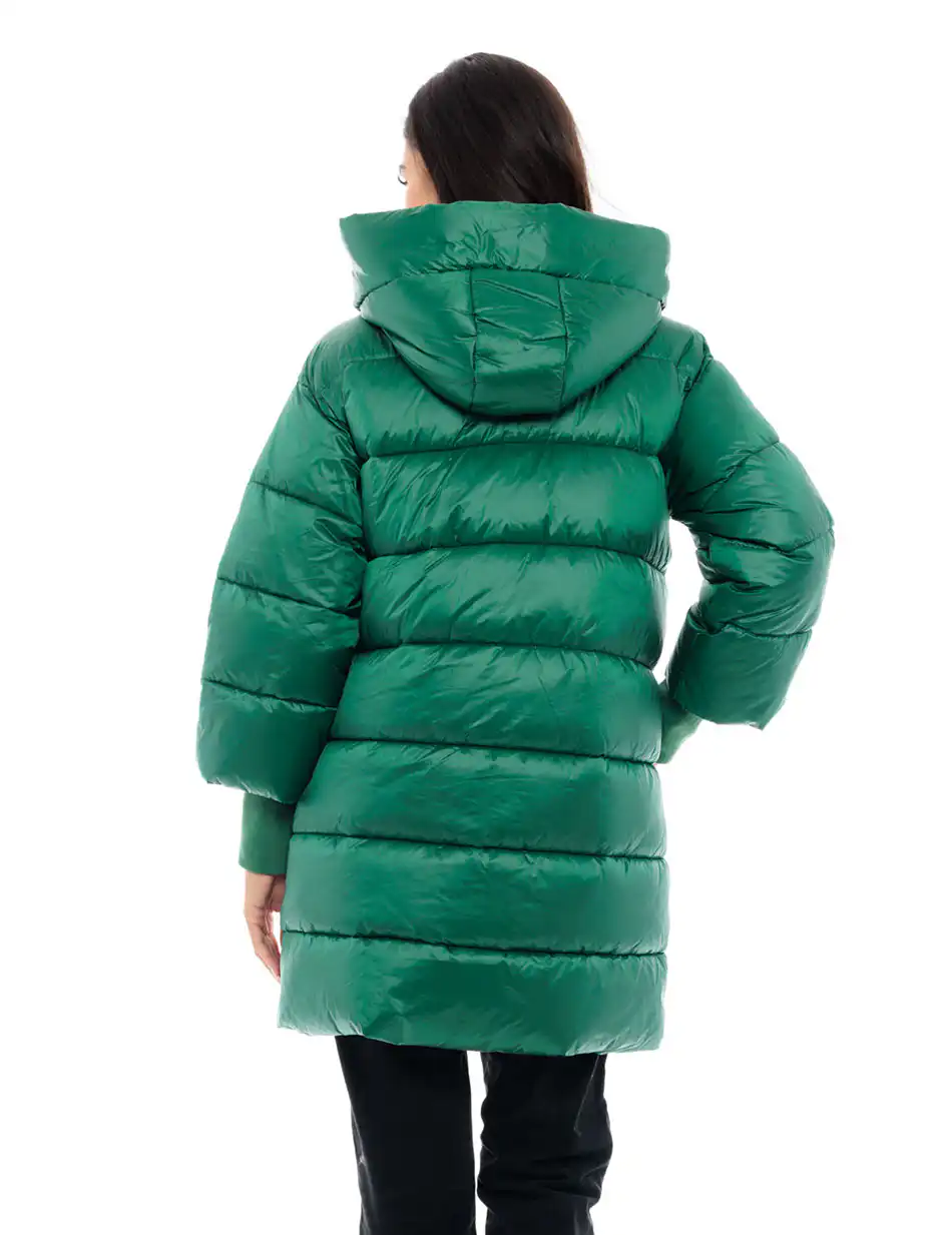 Splendid fashion γυναικείο μακρύ μπουφάν με ψηλό γιακά 48-101-018 GREEN