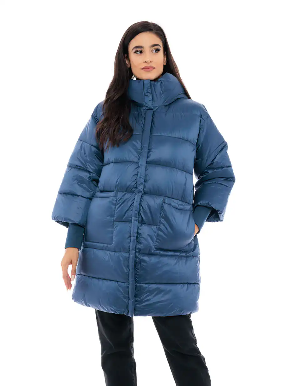 Splendid fashion γυναικείο μακρύ μπουφάν με ψηλό γιακά 48-101-018 NAVY