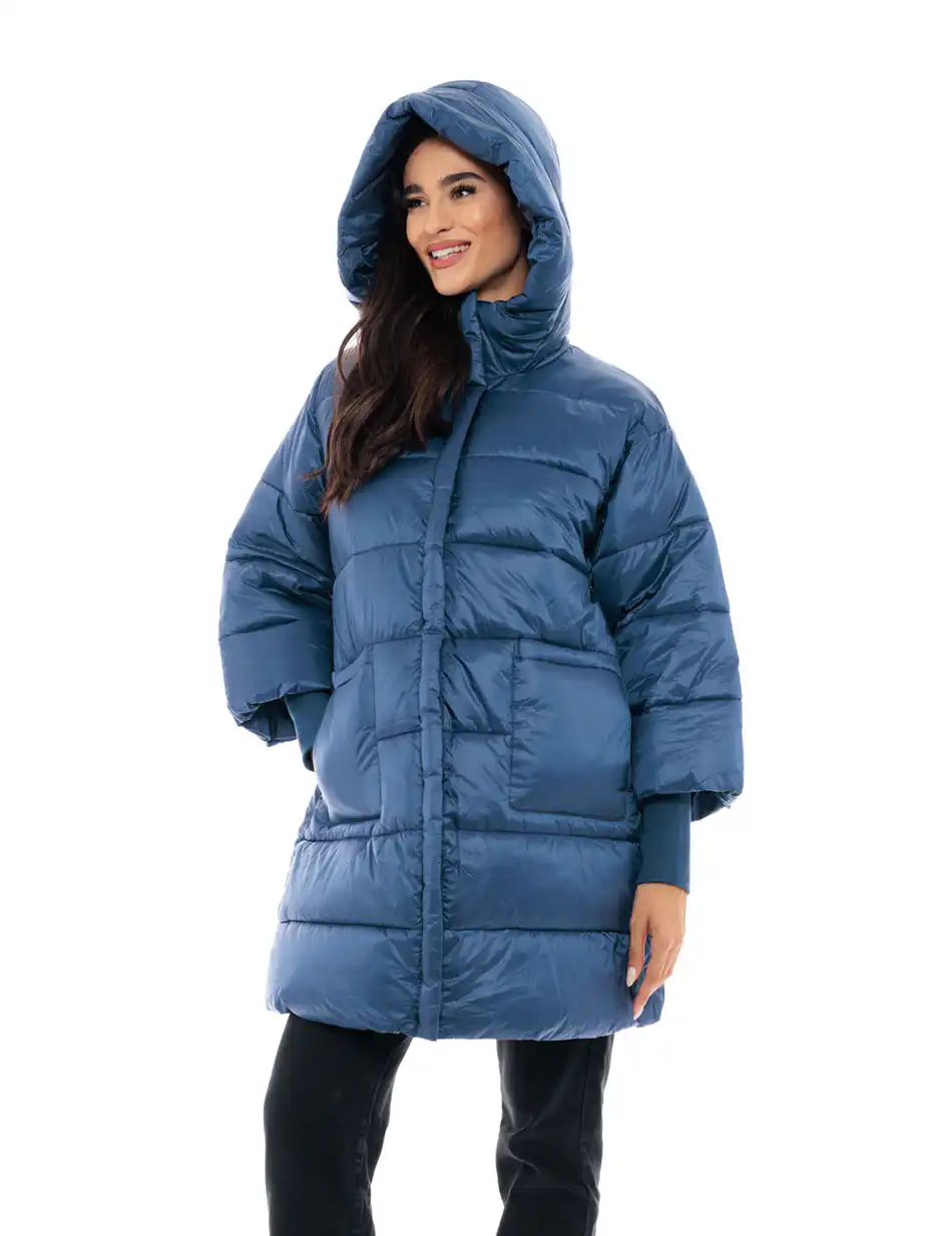 Splendid fashion γυναικείο μακρύ μπουφάν με ψηλό γιακά 48-101-018 NAVY