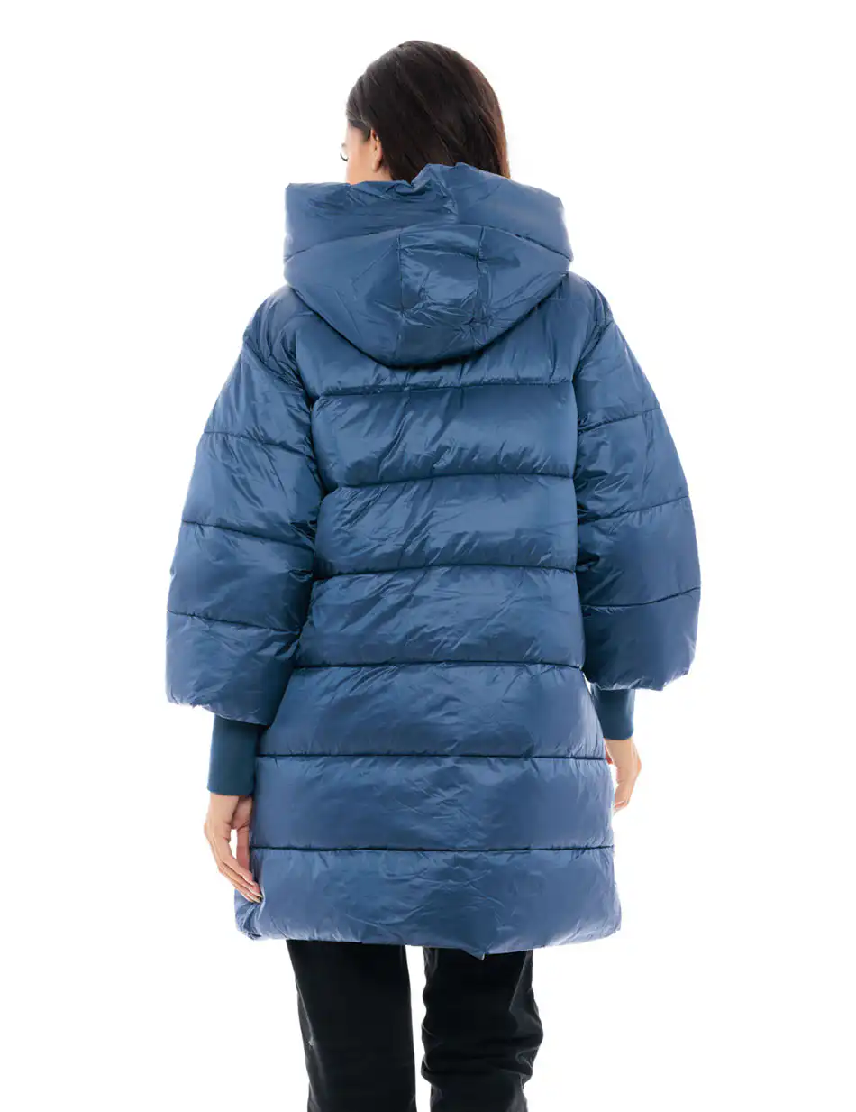 Splendid fashion γυναικείο μακρύ μπουφάν με ψηλό γιακά 48-101-018 NAVY