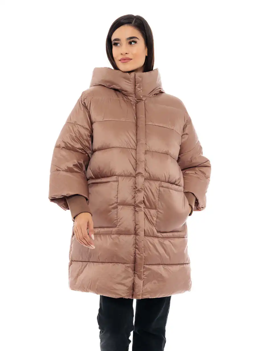 Splendid fashion γυναικείο μακρύ μπουφάν με ψηλό γιακά 48-101-018 CAMEL