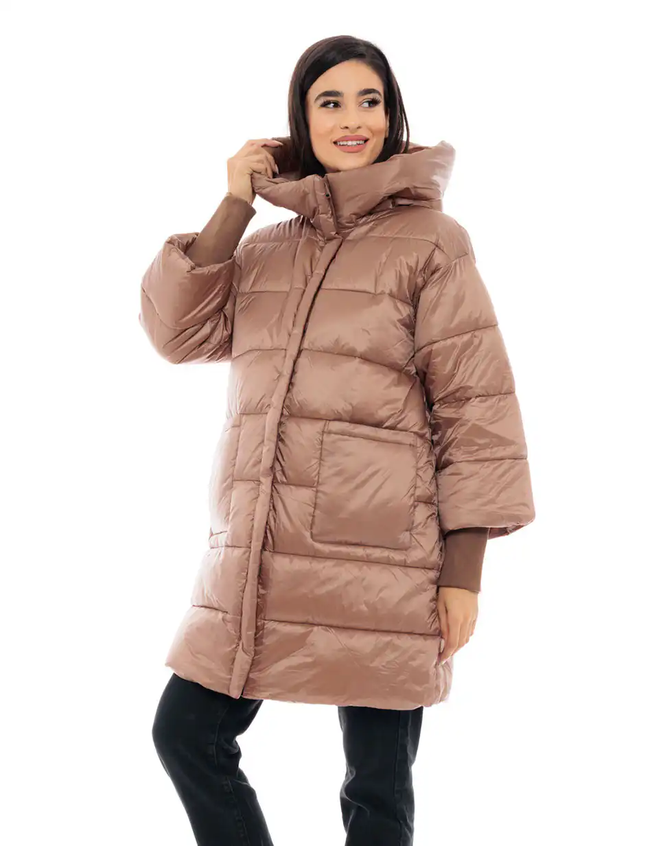 Splendid fashion γυναικείο μακρύ μπουφάν με ψηλό γιακά 48-101-018 CAMEL