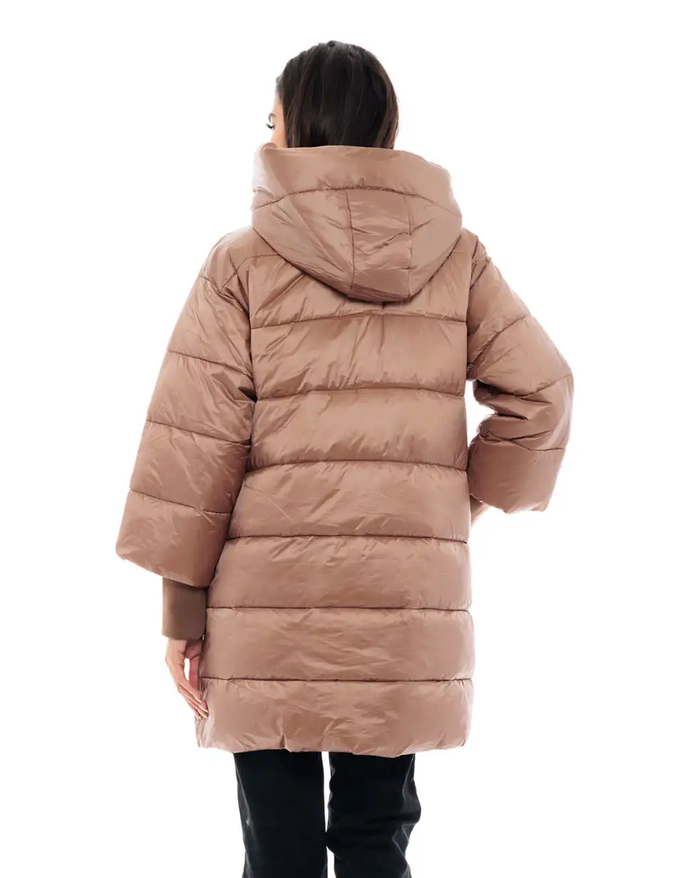 Splendid fashion γυναικείο μακρύ μπουφάν με ψηλό γιακά 48-101-018 CAMEL