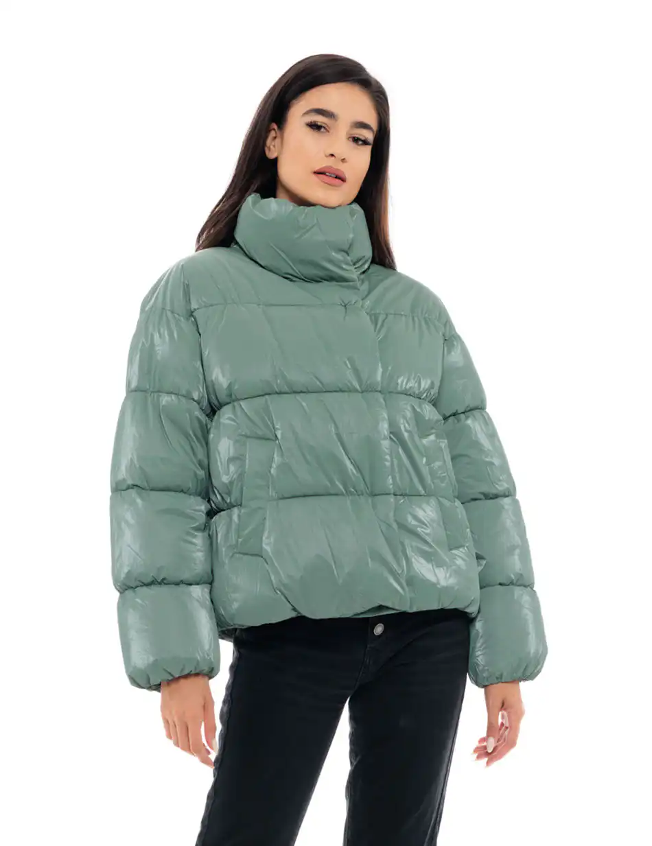 Biston fashion γυναικείο κοντό μπουφάν με ψηλό γιακά 48-101-024 MINT