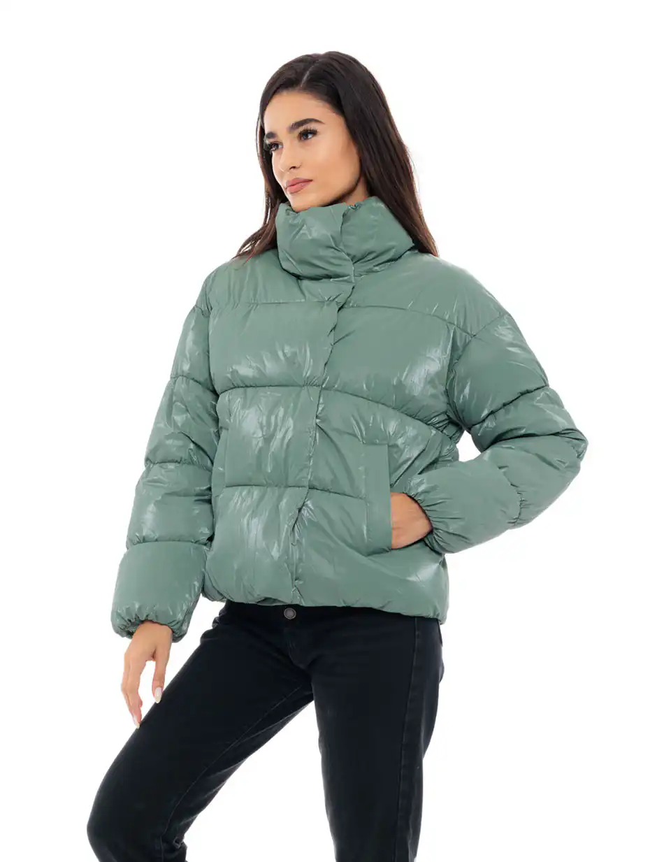 Biston fashion γυναικείο κοντό μπουφάν με ψηλό γιακά 48-101-024 MINT