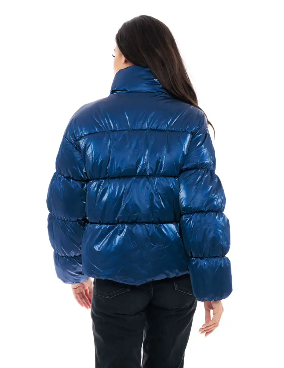 Biston fashion γυναικείο κοντό μπουφάν με ψηλό γιακά 48-101-024 BLUE