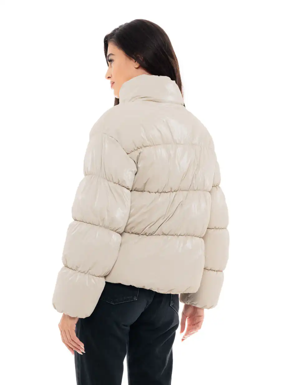 Biston fashion γυναικείο κοντό μπουφάν με ψηλό γιακά 48-101-024 BEIGE