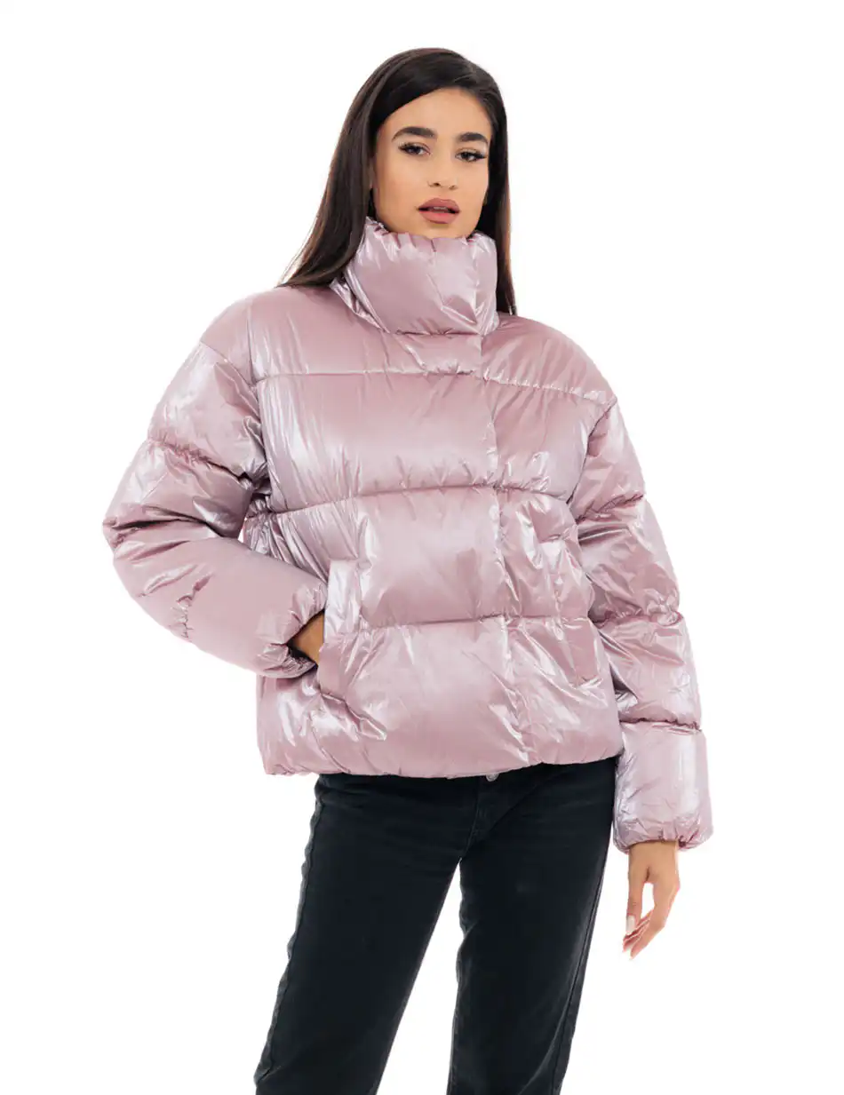 Biston fashion γυναικείο κοντό μπουφάν με ψηλό γιακά 48-101-024 PINK