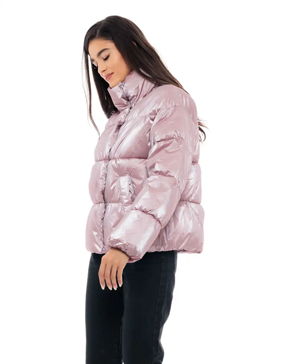 Biston fashion γυναικείο κοντό μπουφάν με ψηλό γιακά 48-101-024 PINK