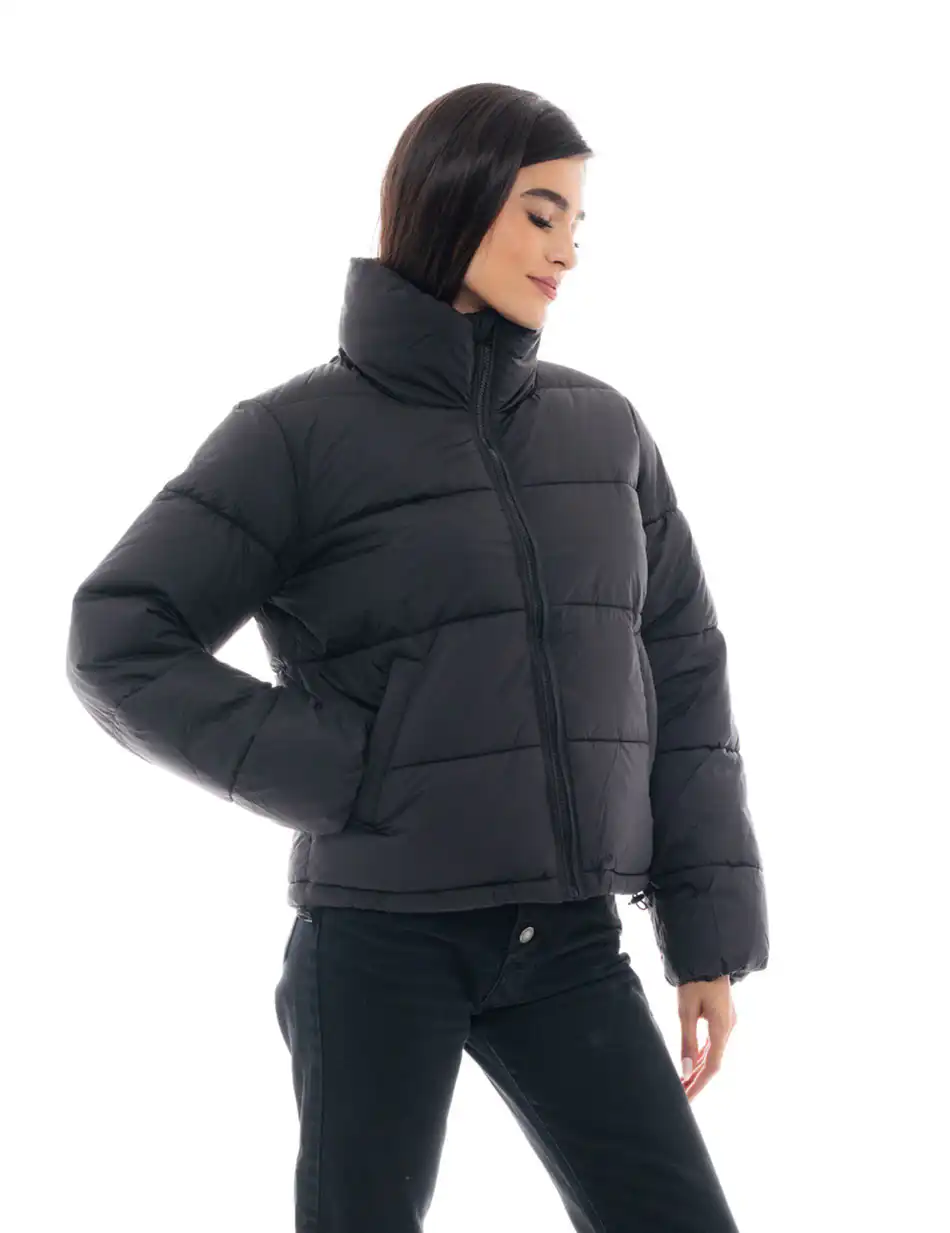 Biston fashion γυναικείο κοντό μπουφάν με ψηλό γιακά 48-101-035 BLACK
