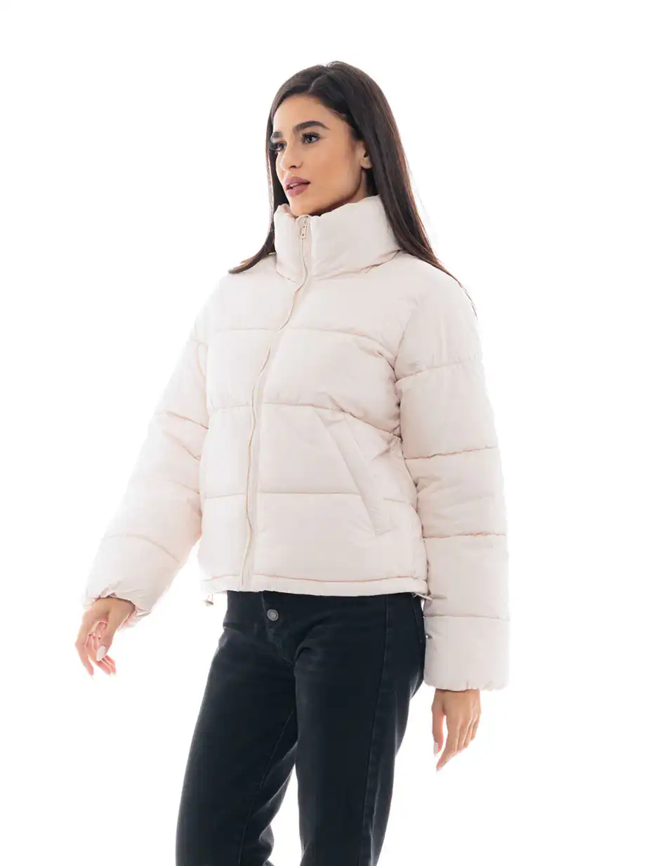 Biston fashion γυναικείο κοντό μπουφάν με ψηλό γιακά 48-101-035 ECROU