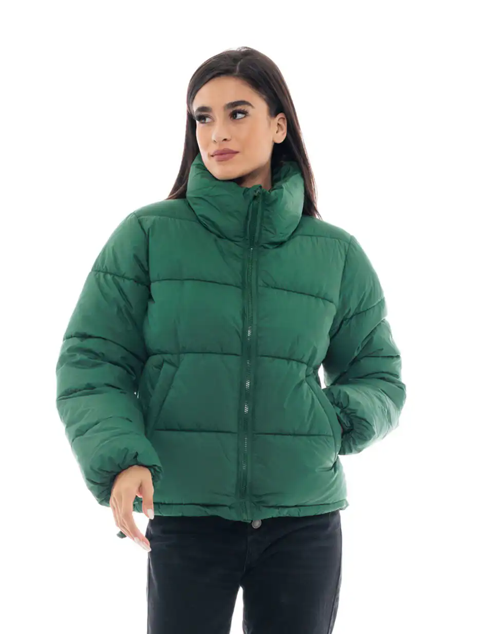 Biston fashion γυναικείο κοντό μπουφάν με ψηλό γιακά 48-101-035 GREEN