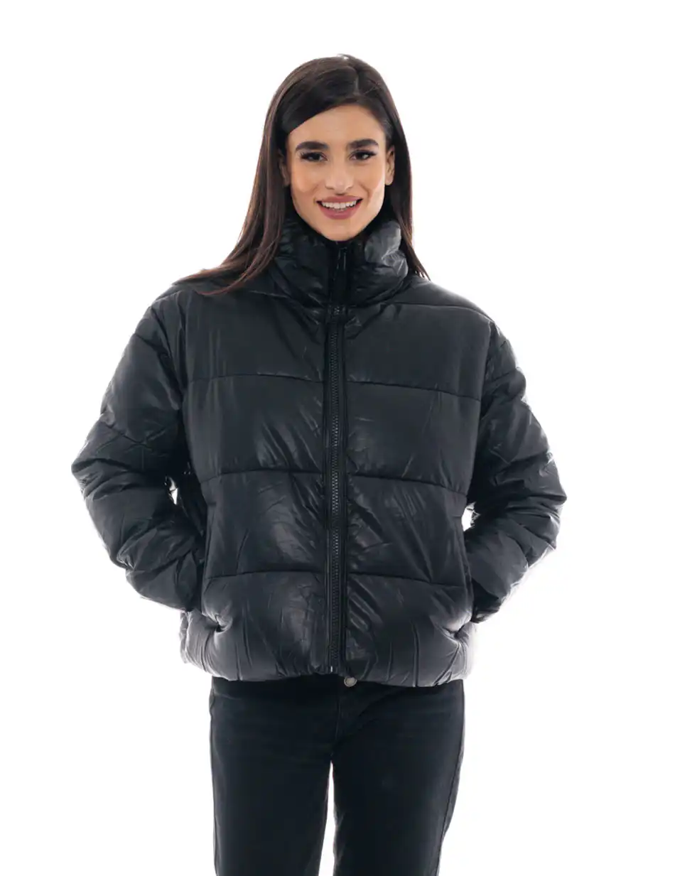 Splendid fashion γυναικείο κοντό μπουφάν από δερματίνη 48-101-044 BLACK