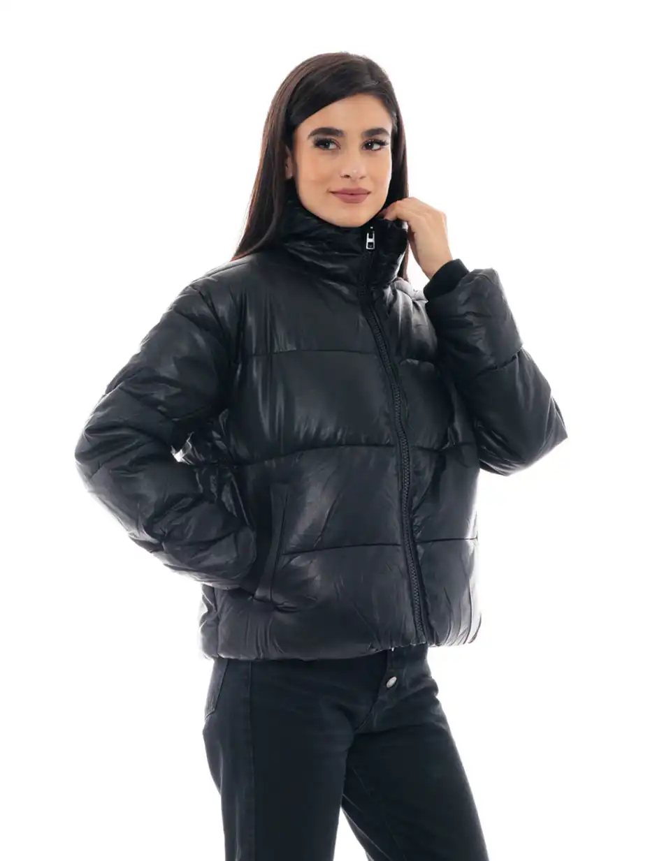 Splendid fashion γυναικείο κοντό μπουφάν από δερματίνη 48-101-044 BLACK