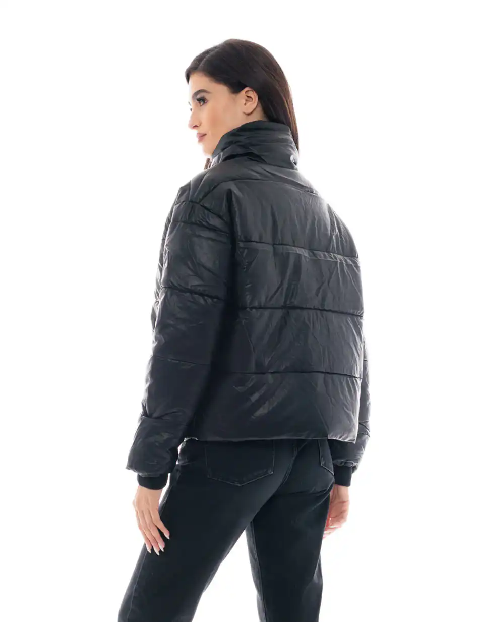 Splendid fashion γυναικείο κοντό μπουφάν από δερματίνη 48-101-044 BLACK