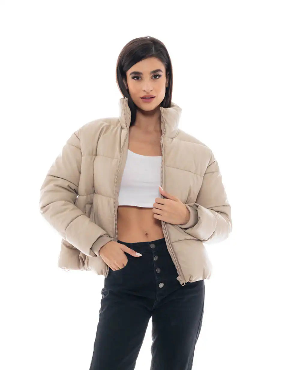 Splendid fashion γυναικείο κοντό μπουφάν από δερματίνη 48-101-044 BEIGE