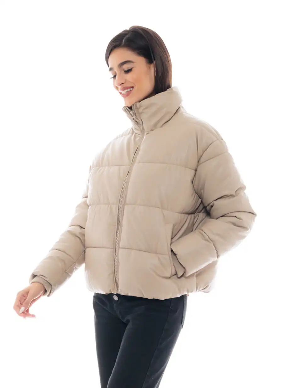 Splendid fashion γυναικείο κοντό μπουφάν από δερματίνη 48-101-044 BEIGE